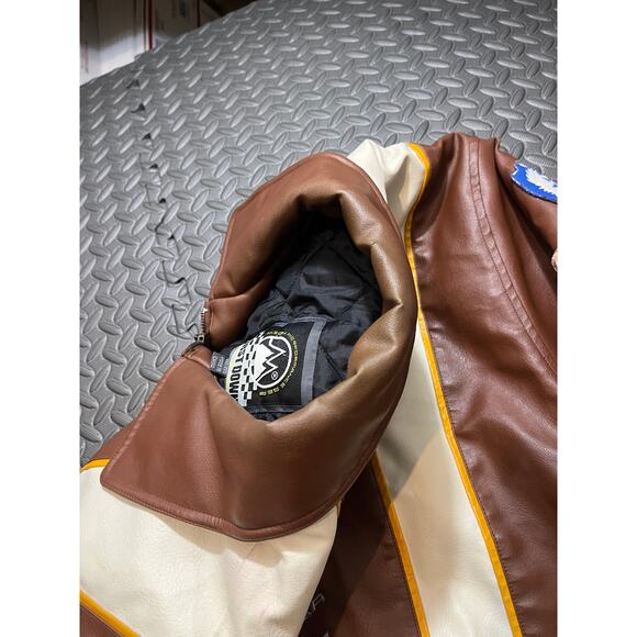 First Down Mens Vintage Racing Gear Bomber Jacket Flight Brown Patches Size XXL - Picture 12 of 14